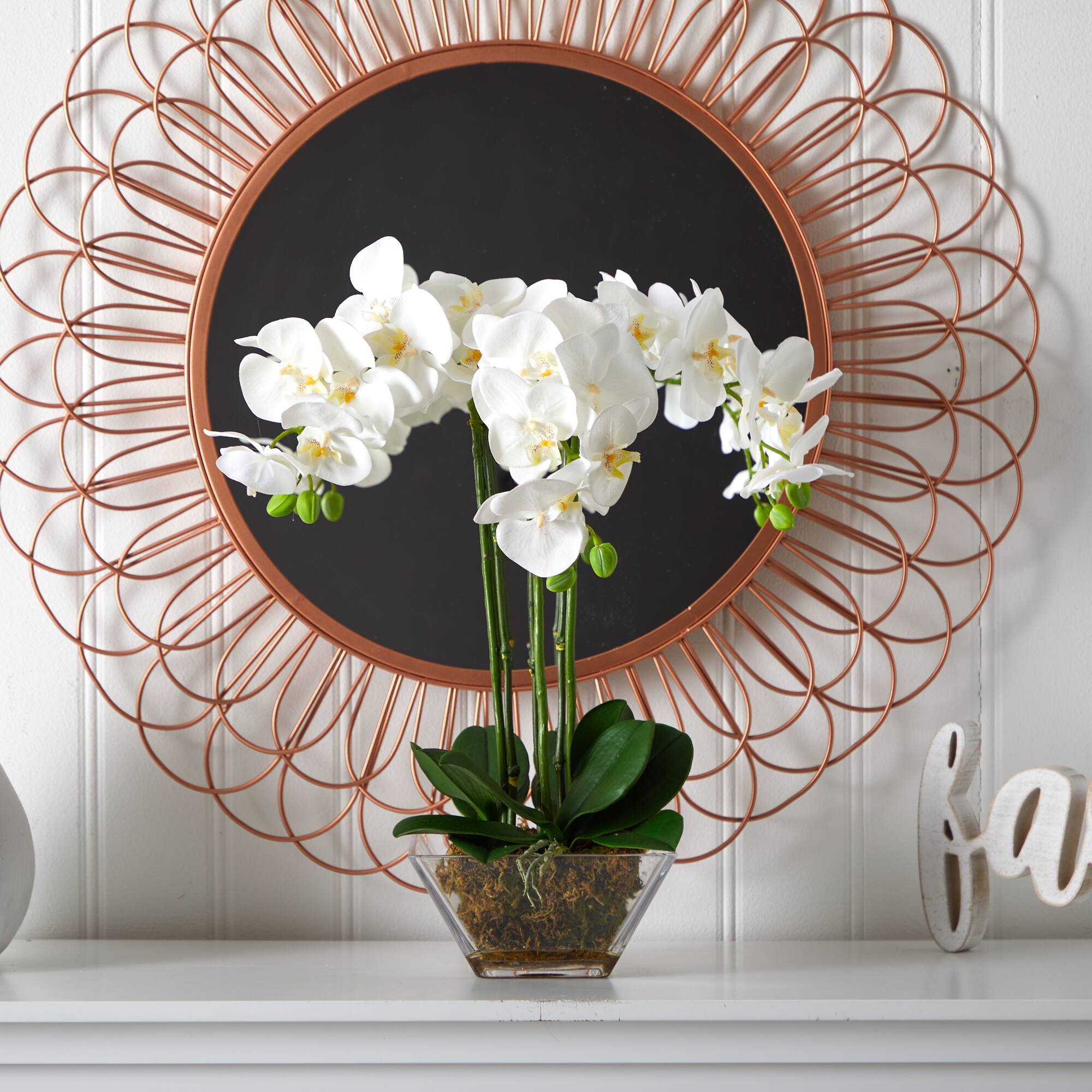 22" White Triple Orchid in Glass Vase